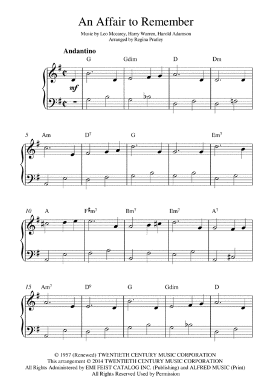 An Affair To Remember (our Love Affair) Easy Piano scores gallery preview page 1