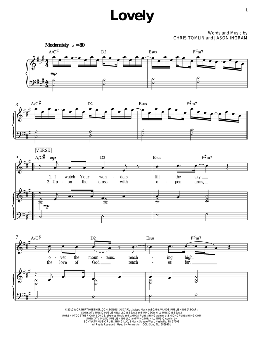 Lovely Piano, Vocal, Guitar scores gallery preview page 1