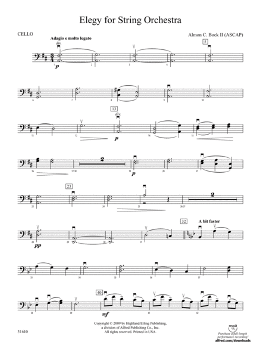 Elegy for String Orchestra: Cello String Orchestra scores gallery preview page 1