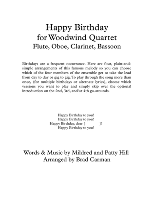 Happy Birthday for Woodwind Quartet