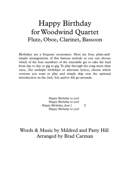 Happy Birthday for Woodwind Quartet image number null