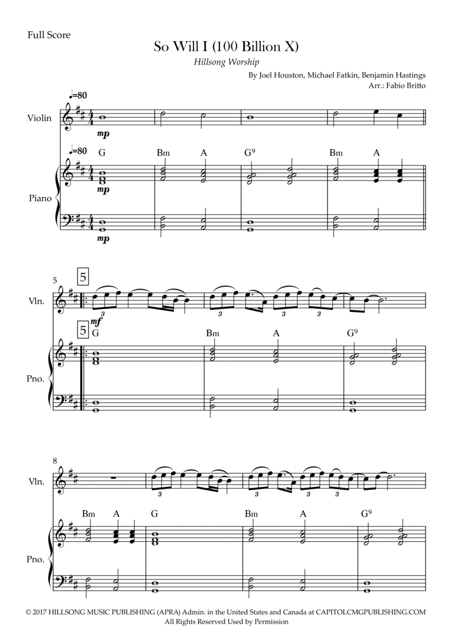 So Will I (100 Billion X) Violin Solo scores gallery preview page 1
