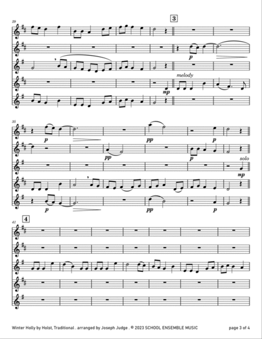 Winter Holly for Saxophone Quartet in Schools Saxophone Quartet scores gallery preview page 3