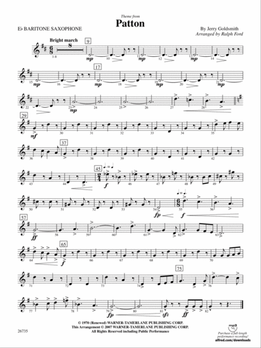 Patton: E-flat Baritone Saxophone Concert Band scores gallery preview page 1