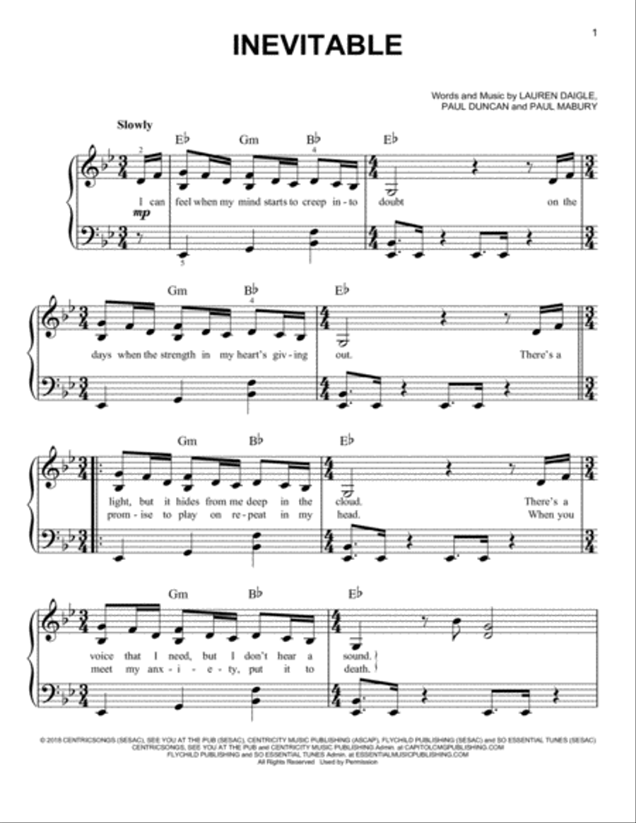 Inevitable Easy Piano scores gallery preview page 1