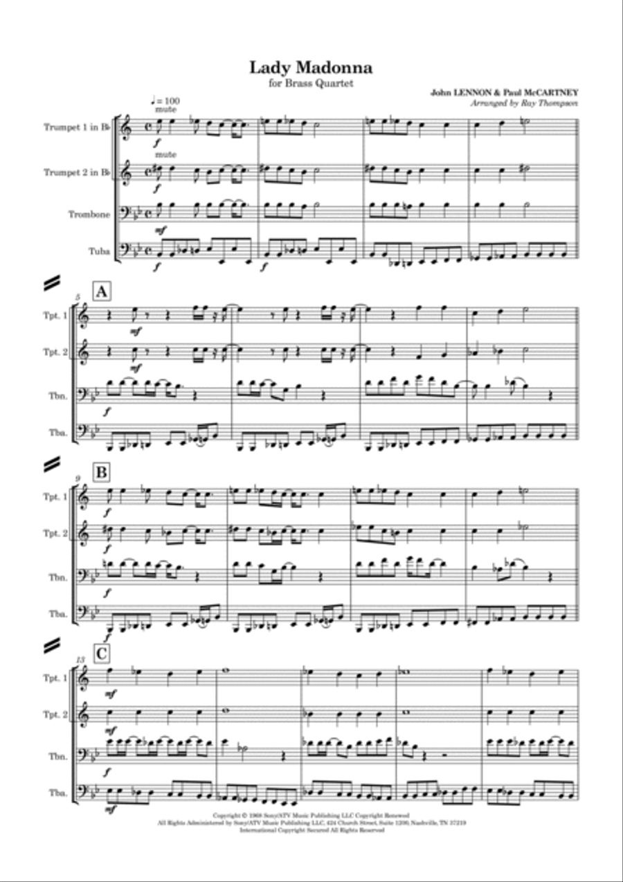 Lady Madonna Brass Quartet scores gallery preview page 3