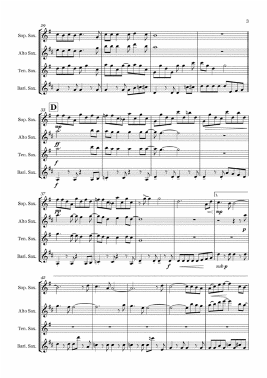 Sweet Child O' Mine Saxophone Quartet scores gallery preview page 3