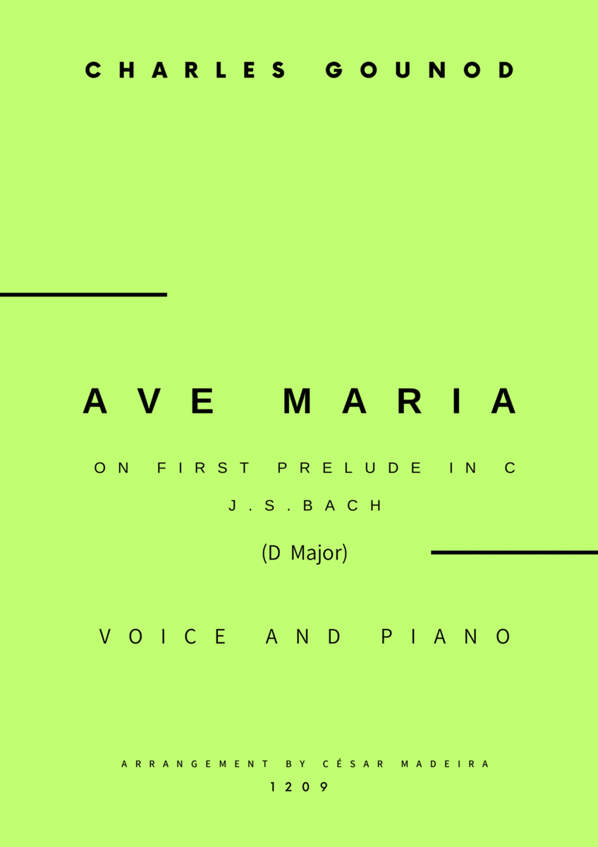 Ave Maria by Bach/Gounod - Voice and Piano - D Major (Full Score and Parts) image number null