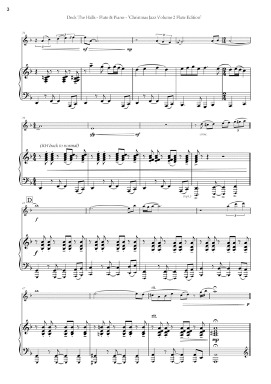 Deck The Halls - Flute and Piano by Chris Lawry and Keri Degg. Includes FREE demo and backing tracks Flute Solo scores gallery preview page 3