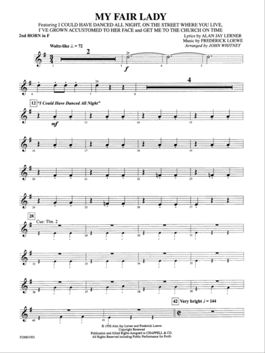 My Fair Lady (Medley): 2nd F Horn Full Orchestra scores gallery preview page 1