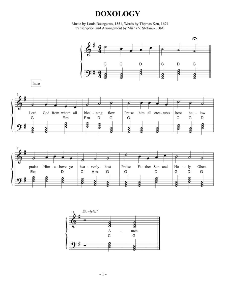 Doxology, Lord God from Who All Blessings flow, easy piano Easy Piano scores gallery preview page 1