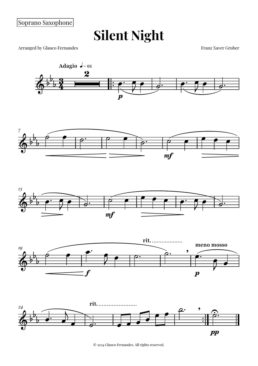 Silent Night | BEAUTIFUL Arrangement Saxophone Quartet scores gallery preview page 4