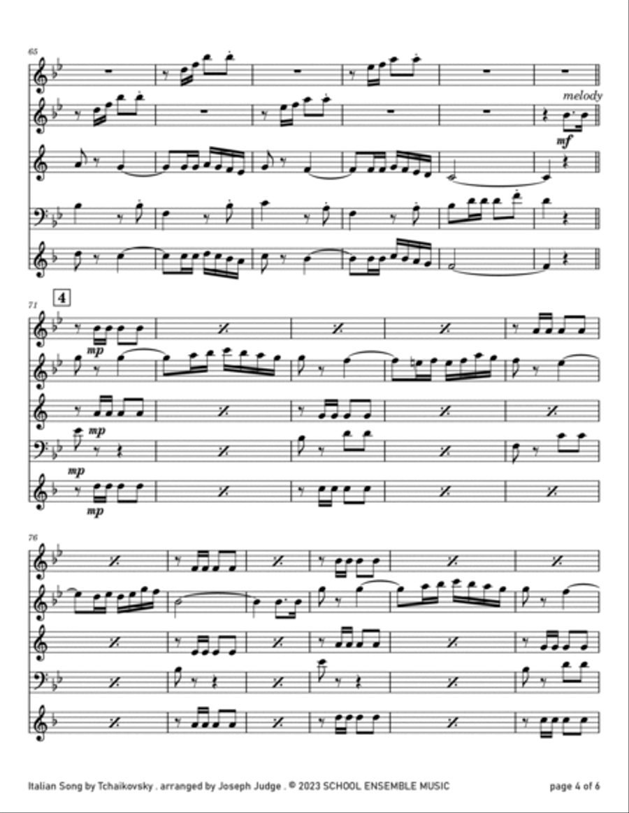 Italian Song by Tchaikovsky for Woodwind Quartet in Schools Woodwind Quartet scores gallery preview page 4