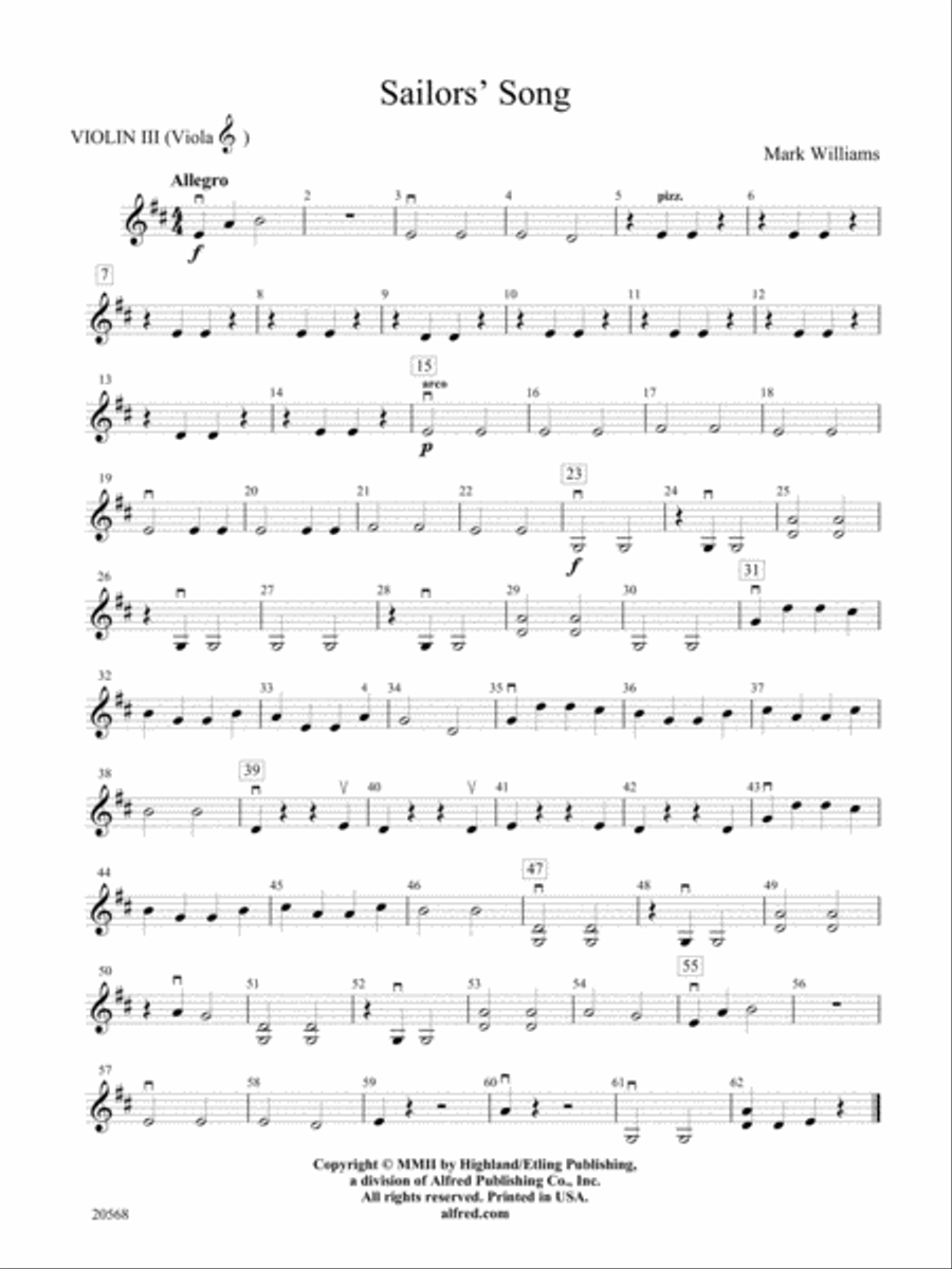 Sailor's Song: 3rd Violin (Viola [TC]) String Orchestra scores gallery preview page 1