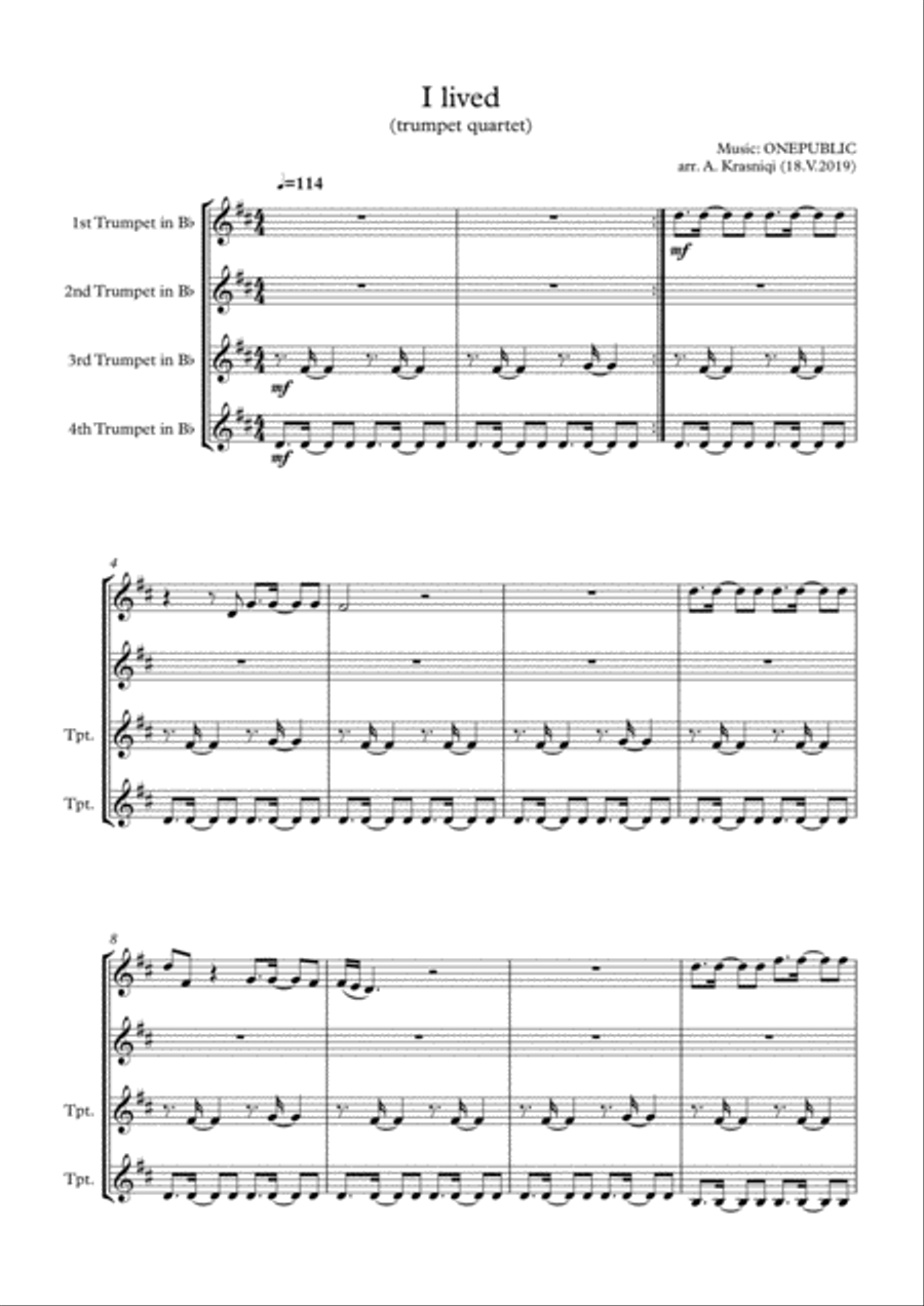 I Lived I Lived Brass Ensemble scores gallery preview page 1