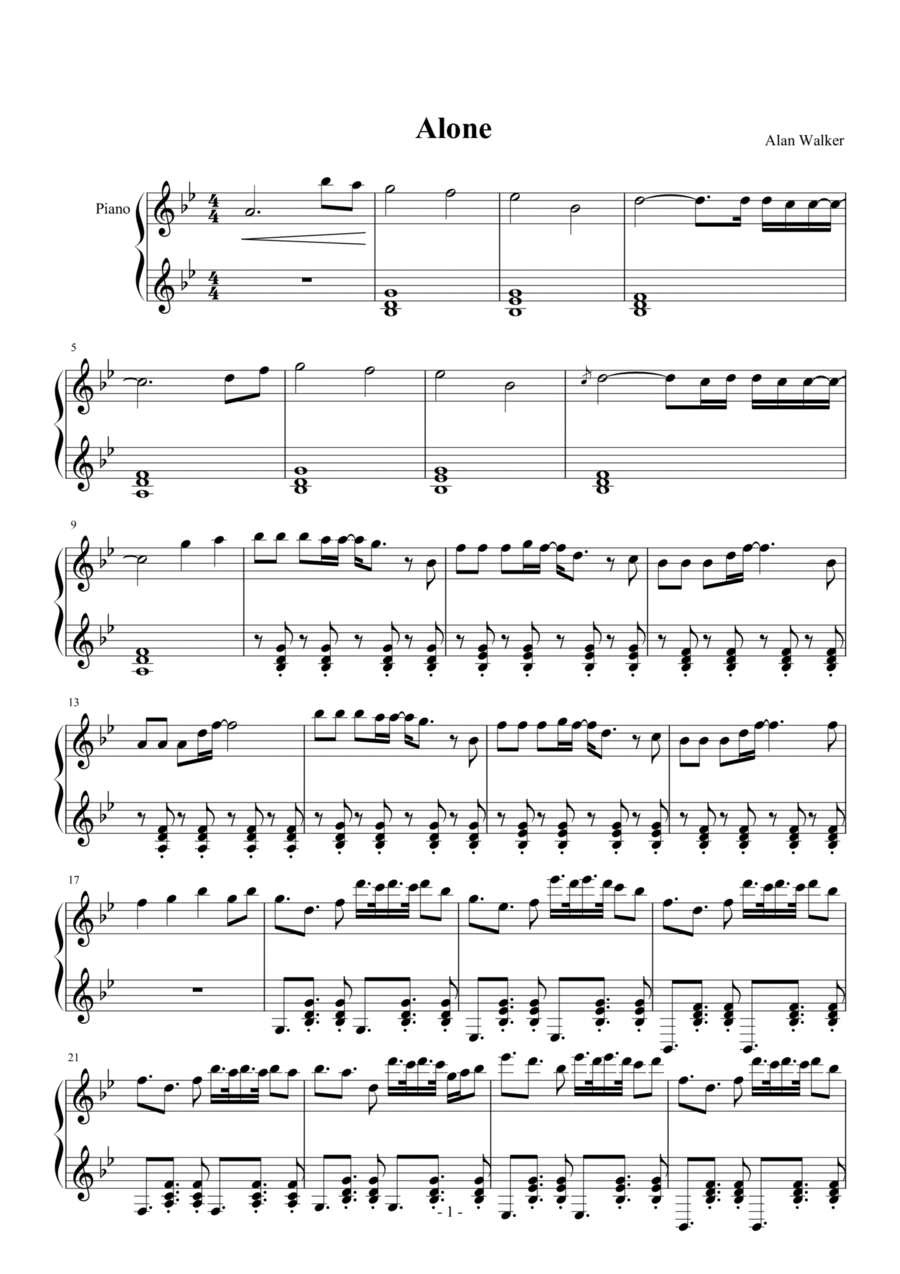 Alone Piano Solo scores gallery preview page 1