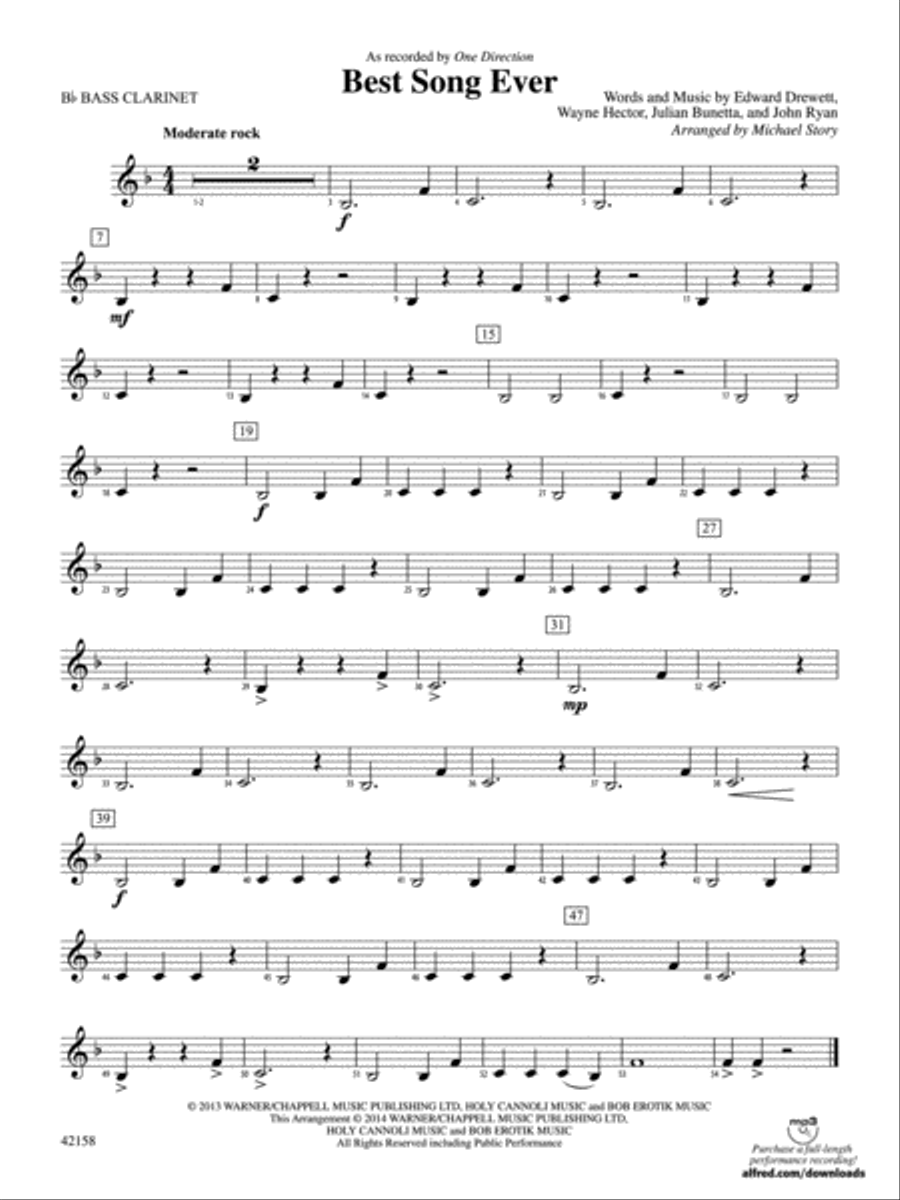 Best Song Ever: B-flat Bass Clarinet Concert Band scores gallery preview page 1
