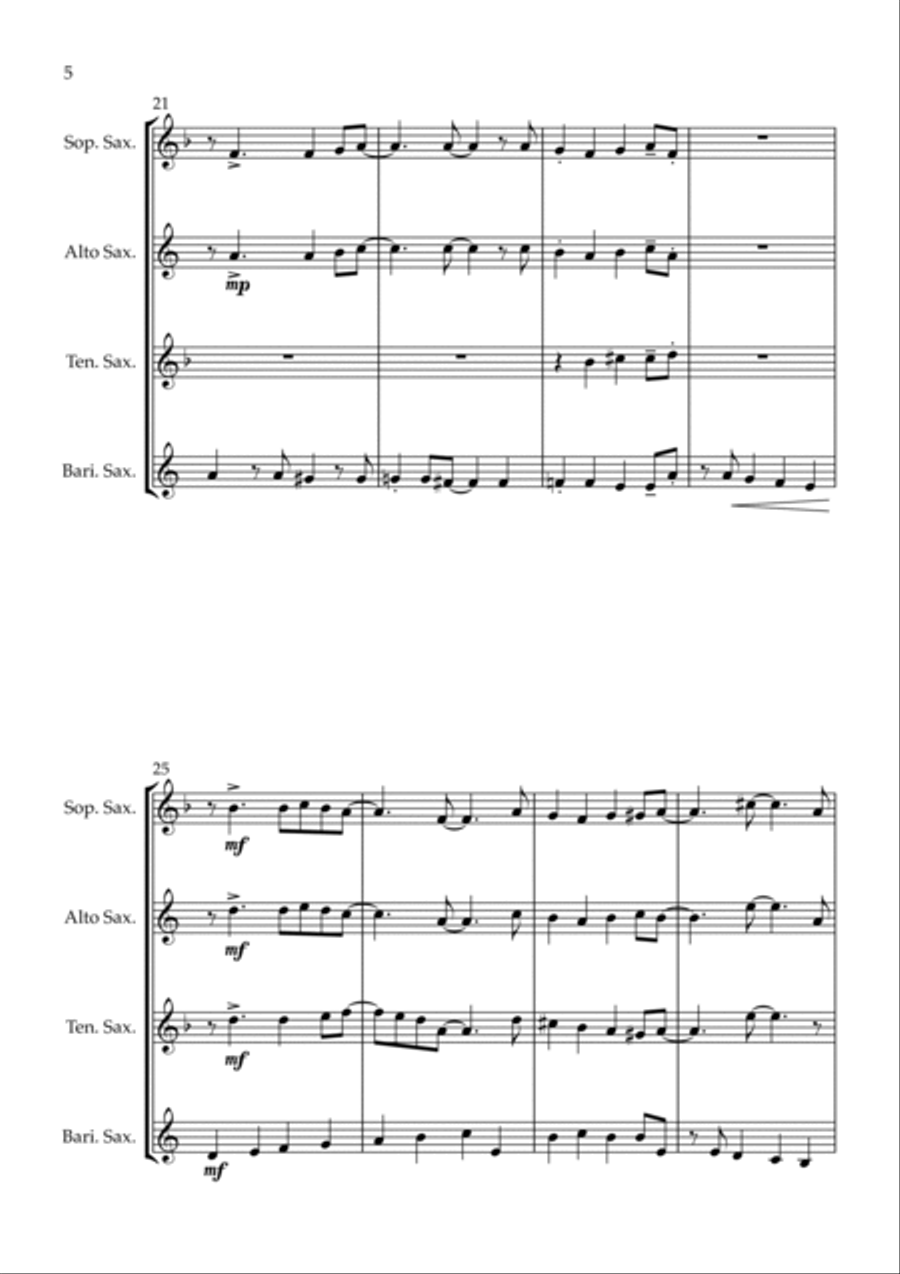 Incy Wincy Spider (Itsy Bitsy Spider) - Jazz Arrangement for Saxophone Quartet Saxophone Quartet scores gallery preview page 6