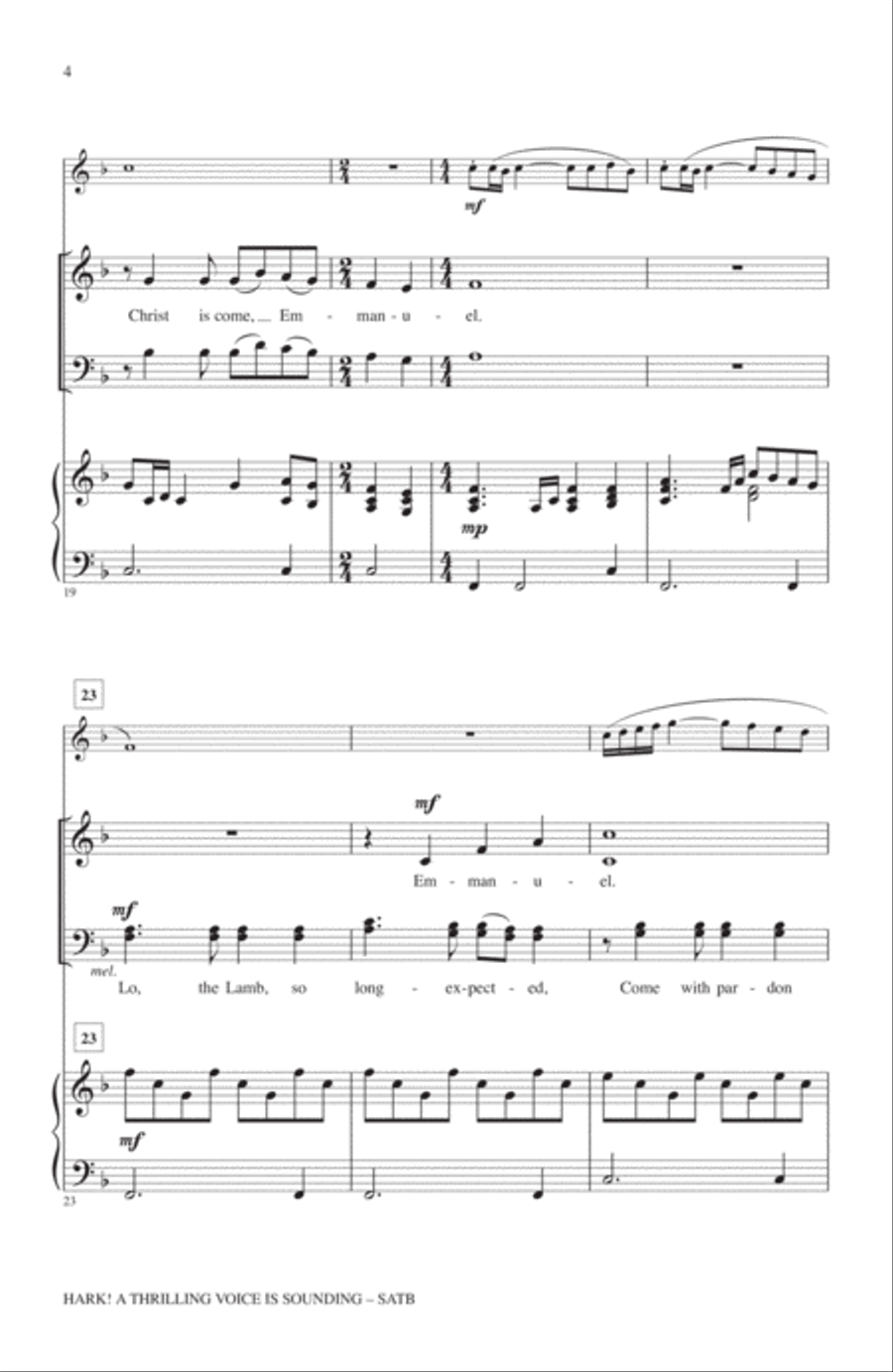 Hark! A Thrilling Voice Is Sounding 4-Part scores gallery preview page 3