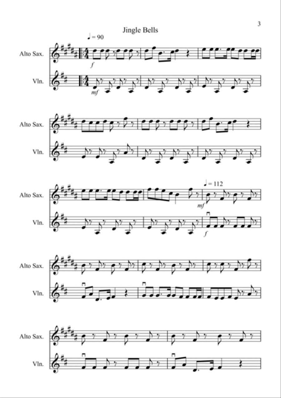 8 Easy Christmas Duets for Alto Saxophone and Violin Alto Saxophone scores gallery preview page 3
