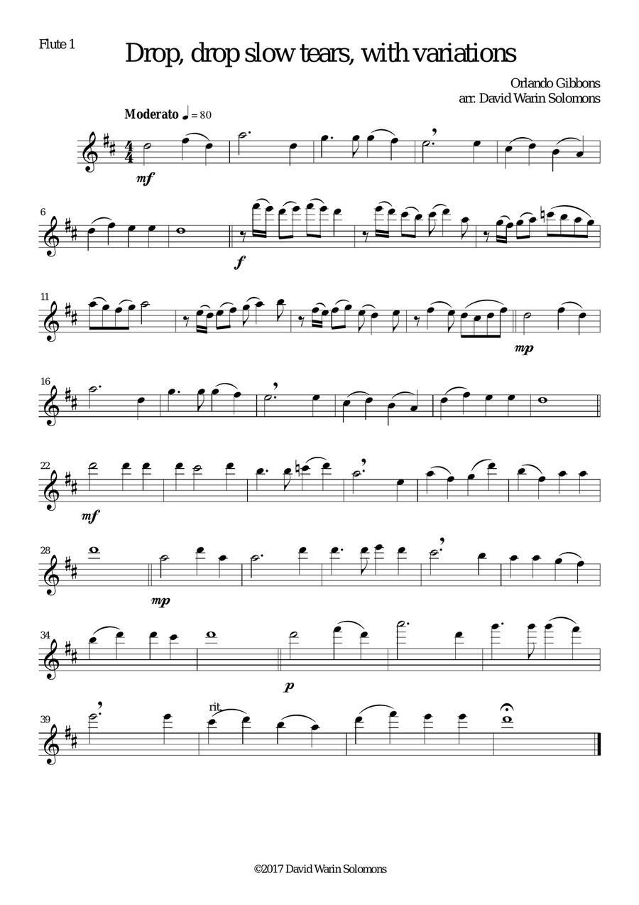 Drop, drop slow tears, with variations, for flute quartet Flute Quartet scores gallery preview page 4