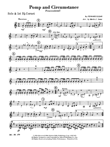 Pomp and Circumstance, Op. 39, No. 1 (Processional): 1st B-flat Cornet