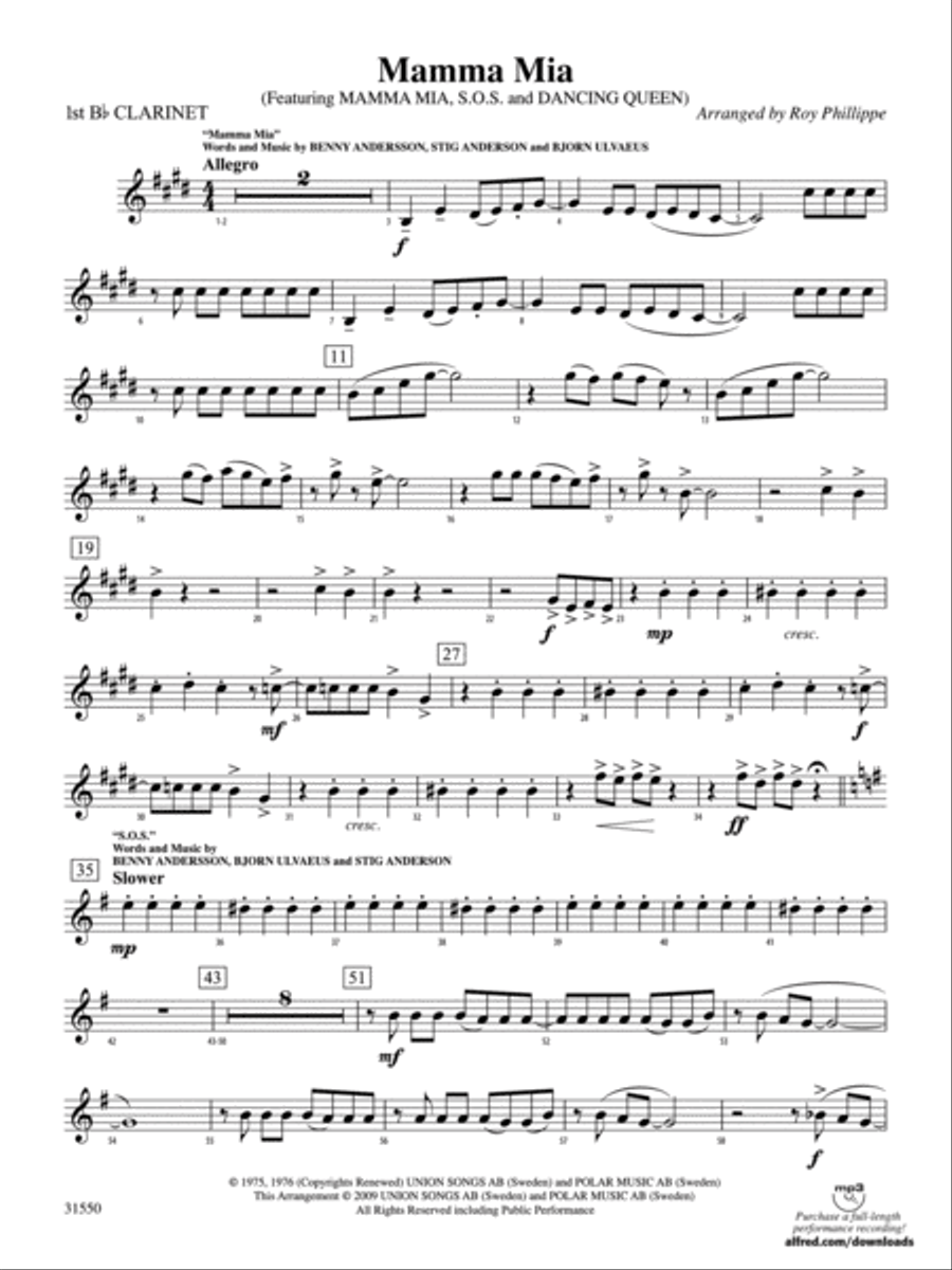 Mamma Mia, Selections from: 1st B-flat Clarinet Full Orchestra scores gallery preview page 1