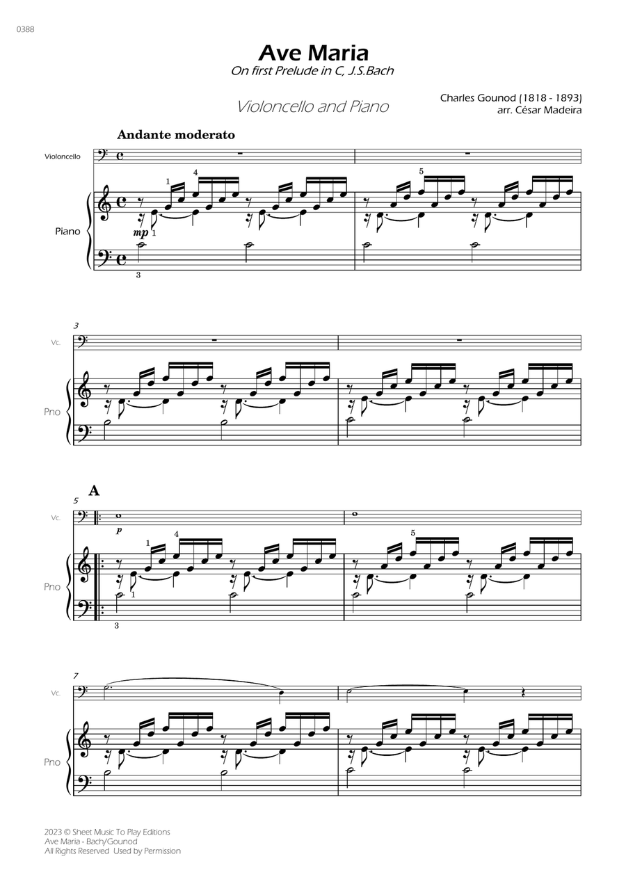 Ave Maria by Bach/Gounod - Cello and Piano (Full Score and Parts) Piano scores gallery preview page 2