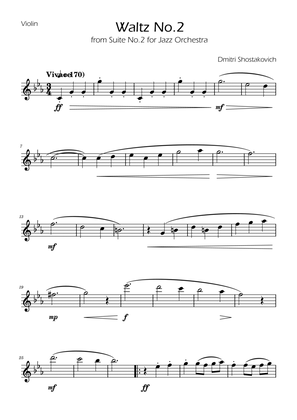 Dmitri Shostakovich - Second Waltz - Violin solo w/ Piano