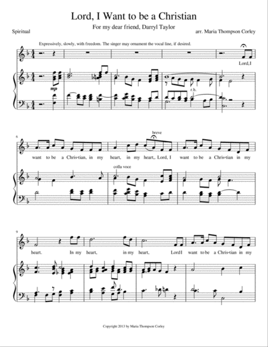 Lord, I Want to be a Christian (high key) Vocal Duet scores gallery preview page 1