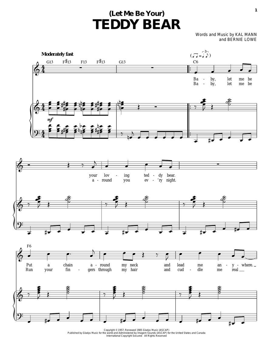 (Let Me Be Your) Teddy Bear Piano, Vocal scores gallery preview page 1