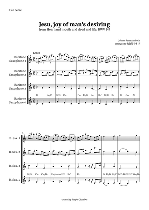 Jesu, Joy of Man’s Desiring for Baritone Saxophone Quartet by Bach BWV 147