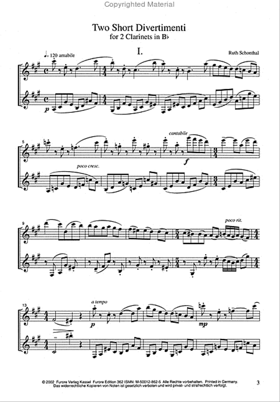 Two short Divertimenti, Little Suite Clarinet Duet scores gallery preview page 2