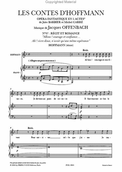 Allons! courage et confiance... Ah! vivre deux, n'avoir qu'une meme esperance from Les Contes d'Hoffmann by Jacques Offenbach Tenor Voice - Sheet Music
