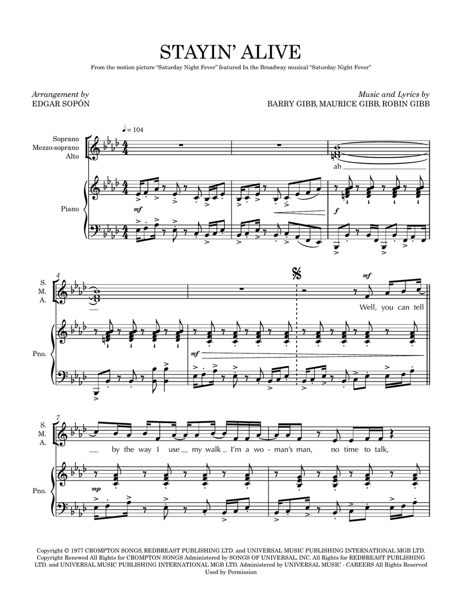 Stayin' Alive SSA scores gallery preview page 1