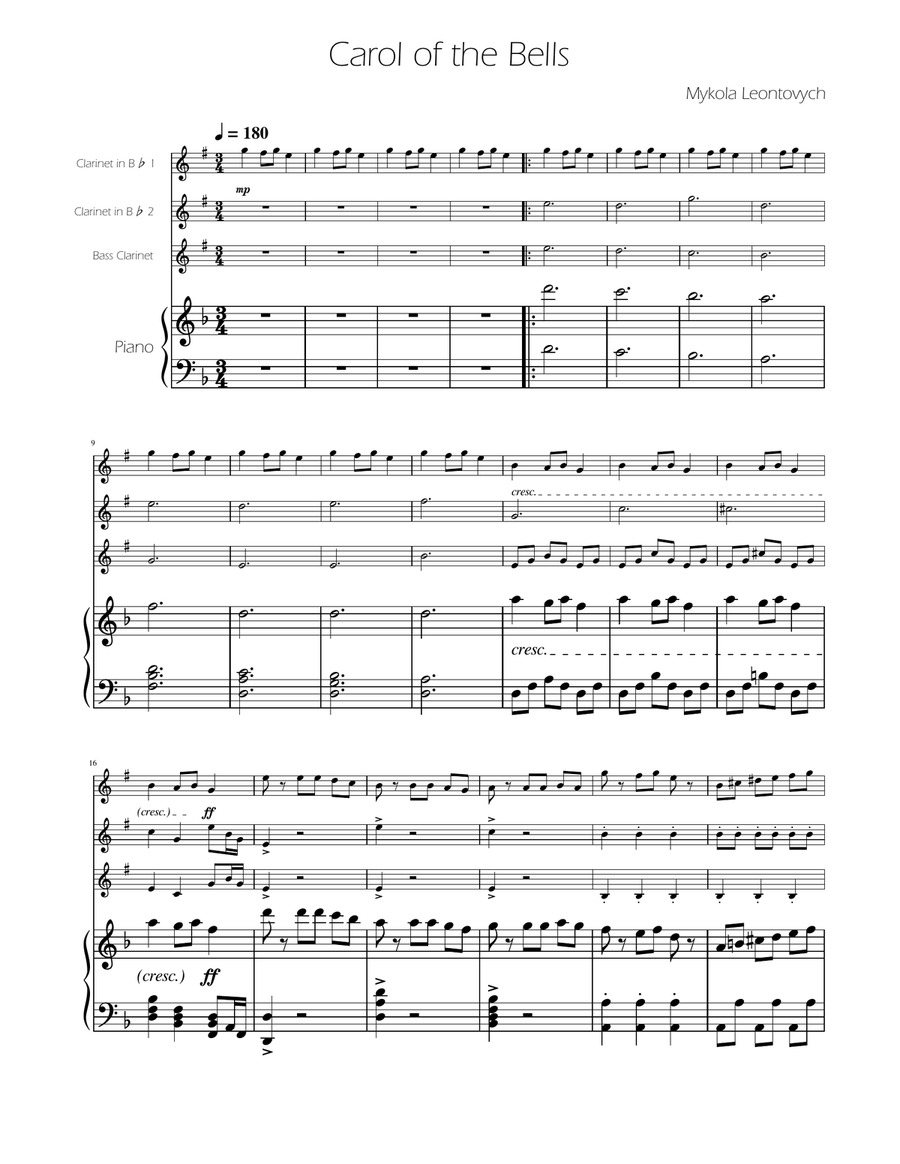 Carol of the Bells - Clarinet Trio Clarinet Trio scores gallery preview page 1