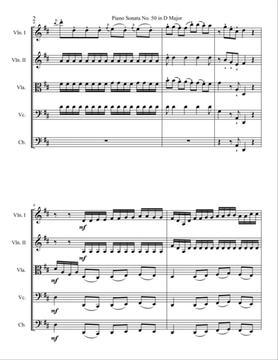 Piano Sonata in D major, Hob.XVI:37 String Orchestra scores gallery preview page 2