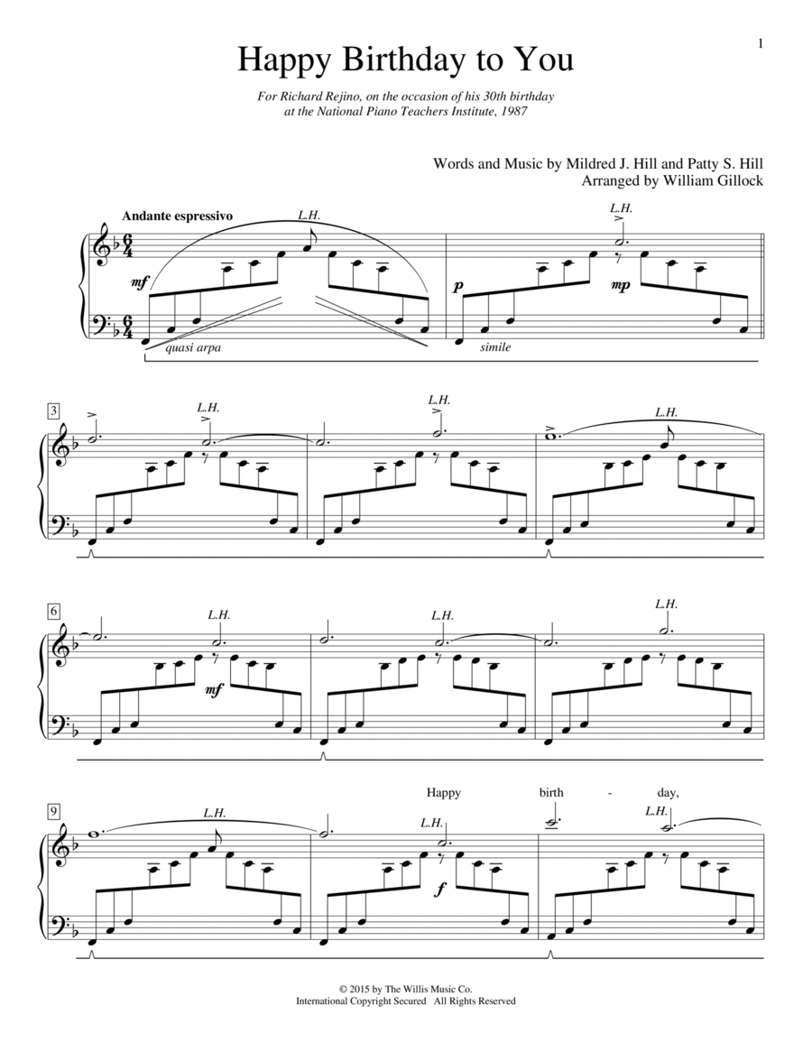 Happy Birthday To You (arr. William Gillock) Piano Method scores gallery preview page 1