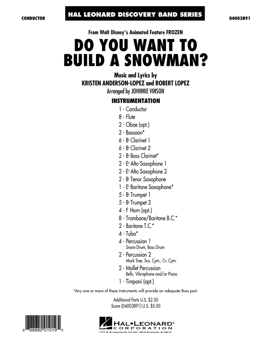 Do You Want to Build a Snowman? (from Frozen) (arr. Johnnie Vinson) - Conductor Score (Full Score) Concert Band scores gallery preview page 1