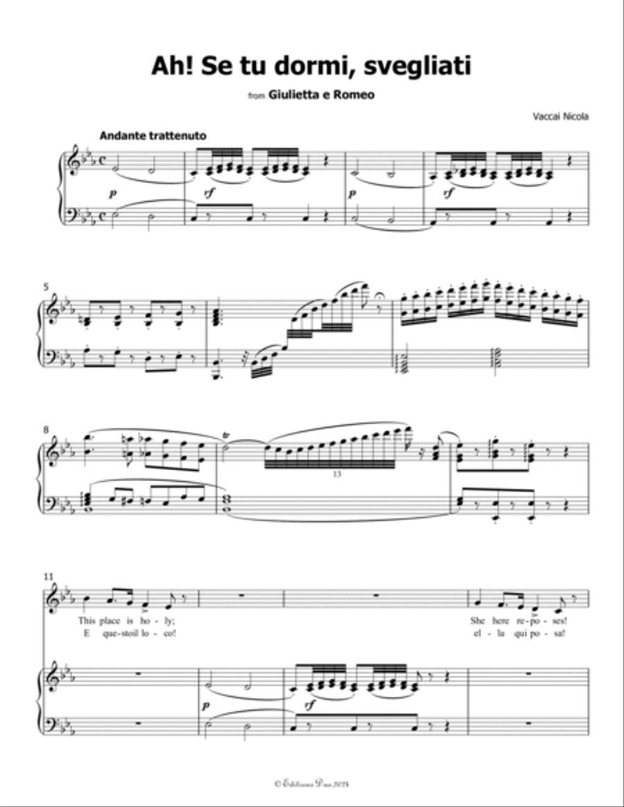 Ah! Se tu dormi,svegliati, by Vaccai Nicola, in E flat Major Voice scores gallery preview page 3