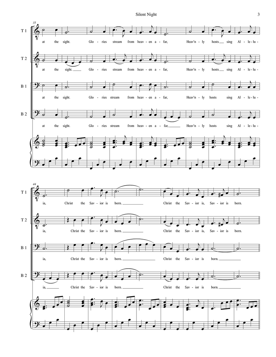 Silent Night - for TTBB choir with piano accompaniment image number null