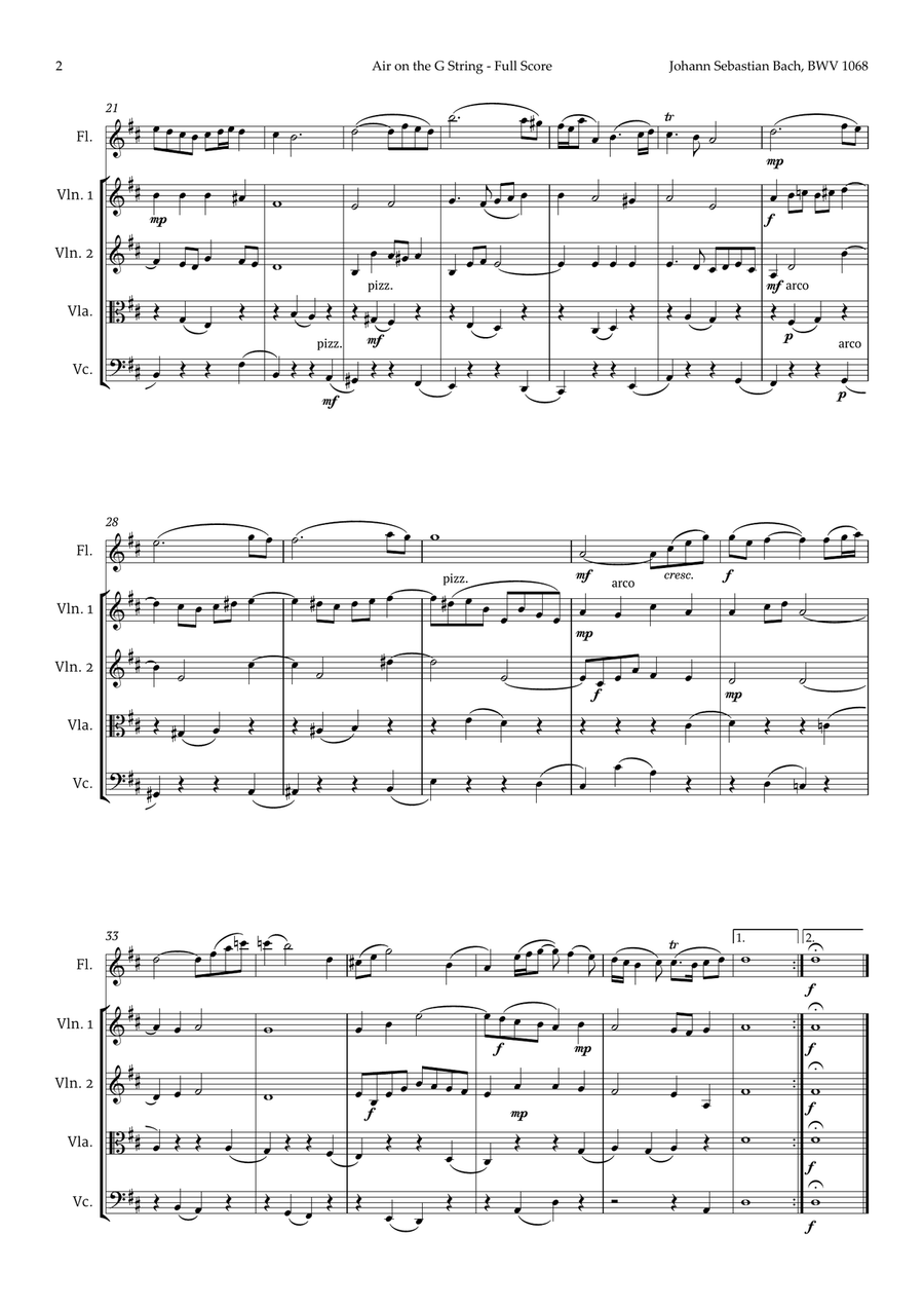 Air on the G String by Bach for Flute and Strings Small Ensemble scores gallery preview page 3