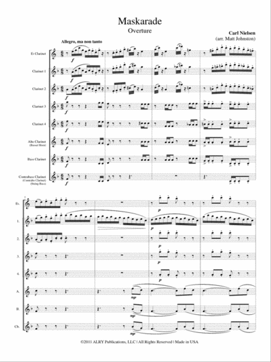 Overture to 'Maskarade' for Clarinet Choir Clarinet Choir scores gallery preview page 2