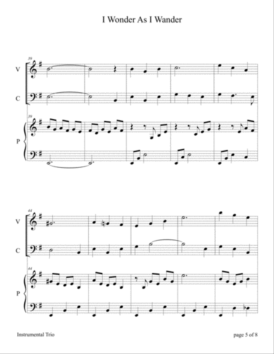 I Wonder As I Wander Piano Trio scores gallery preview page 5