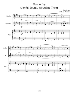Ode to Joy (Joyful, Joyful, We Adore Thee) for alto and tenor sax duet with piano accompaniment