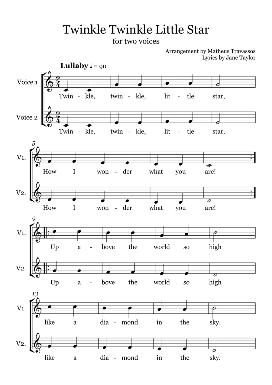 Twinkle Twinkle Little Star for two voices SA scores gallery preview page 2