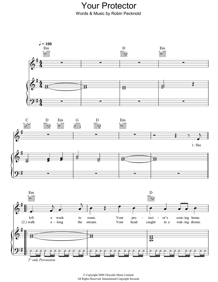 Your Protector Piano, Vocal, Guitar scores gallery preview page 1