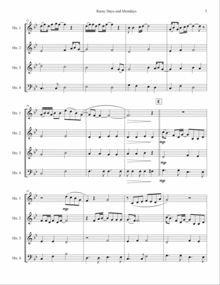 Rainy Days And Mondays Brass Quartet scores gallery preview page 5