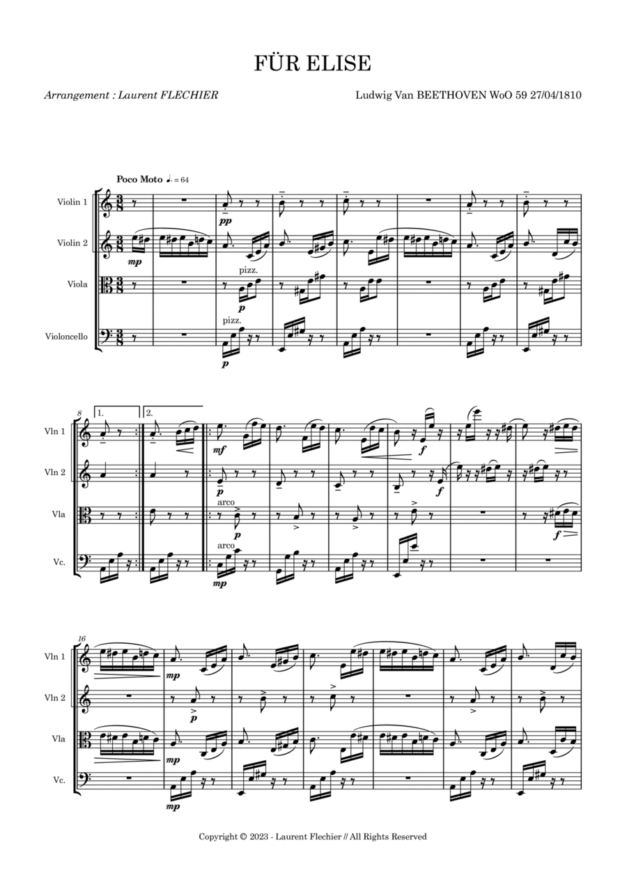 FÜR ELISE For String Quartet String Quartet scores gallery preview page 1