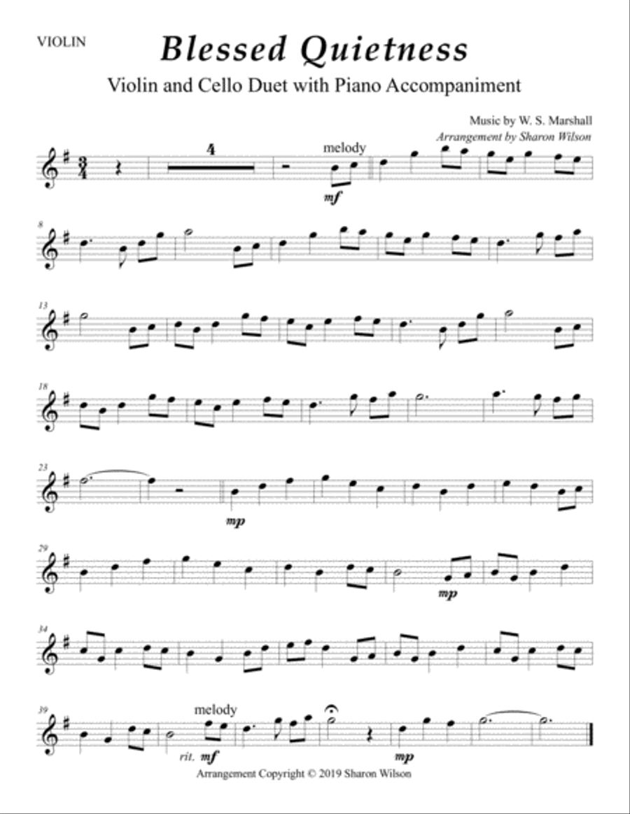 Blessed Quietness (for Violin and Cello Duet with Piano accompaniment) Piano Trio scores gallery preview page 2